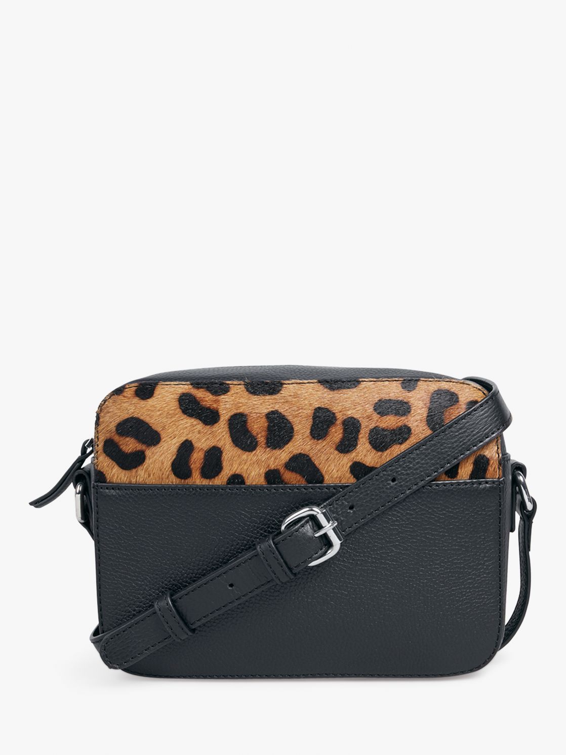 black handbag with leopard print