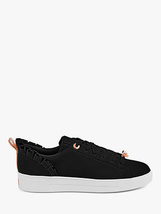Ted Baker Astrina Leather Ruffle Trim Trainers, Black