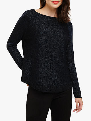 Phase Eight Shimmer Terza Knit Jumper, Kingfisher Blue