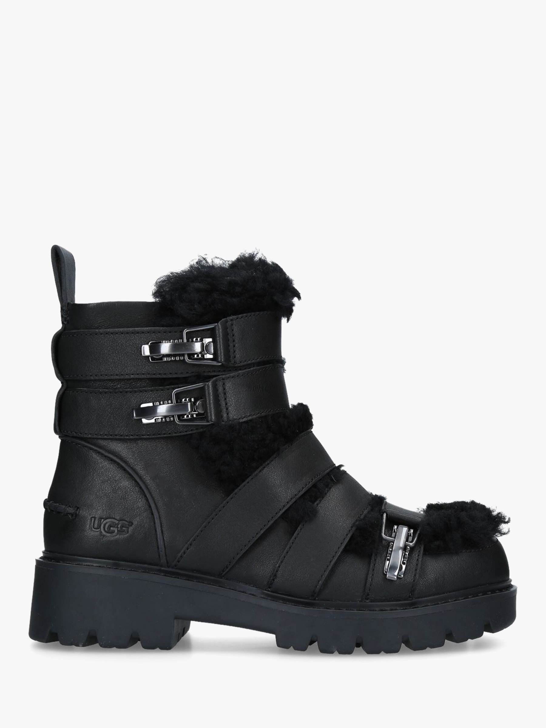 UGG Brix Strap Detail Ankle Boots, Black Leather