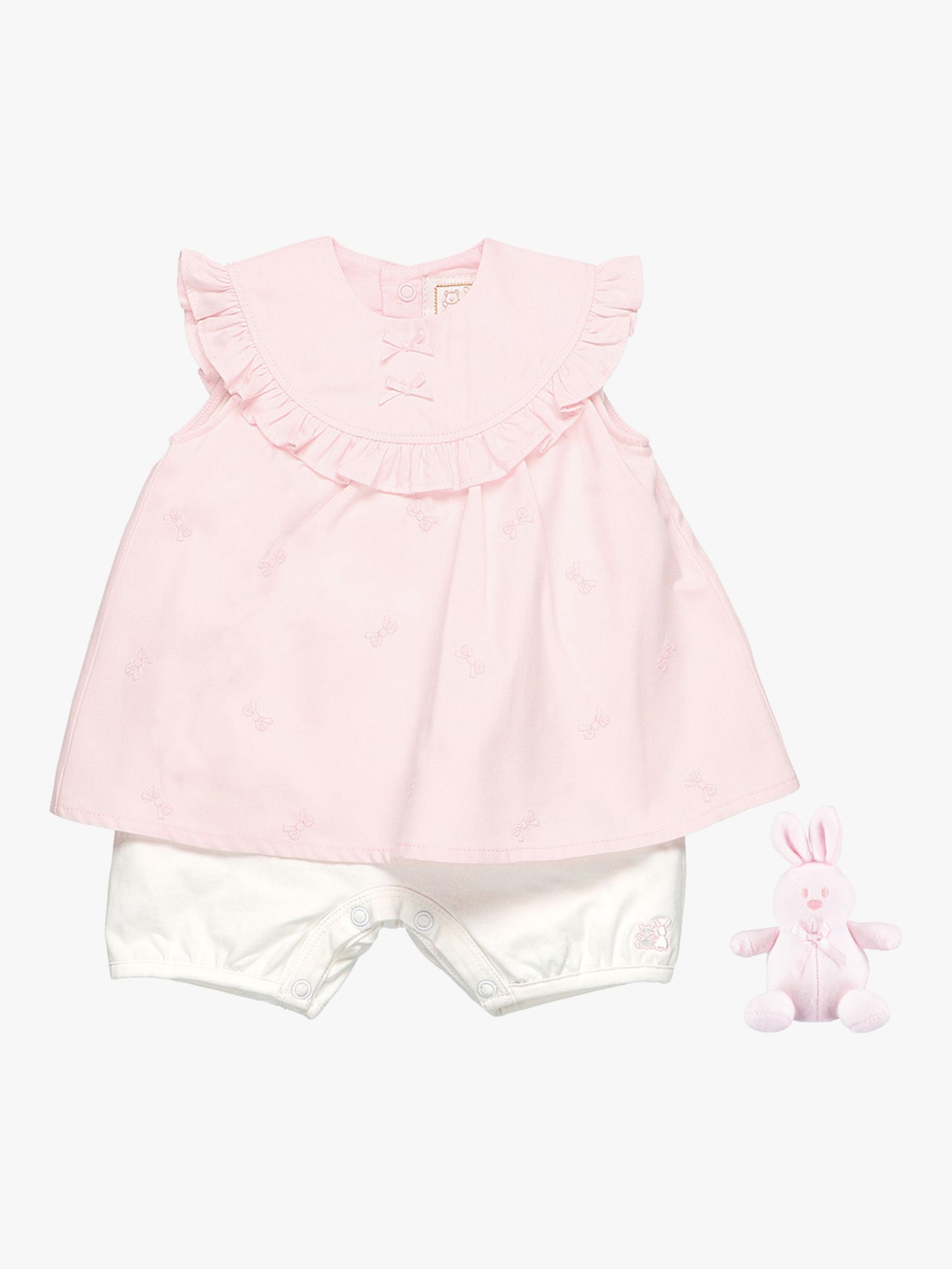Emile et Rose Baby Phillipa Dress, Shorts and Teddy Bear Set, Light Pink, Newborn