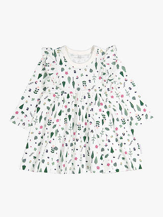 Polarn O. Pyret Baby GOTS Organic Cotton Forest Print Dress, Neutral