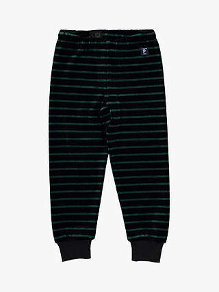 Polarn O. Pyret Children's Stripe Velour Trousers, Black