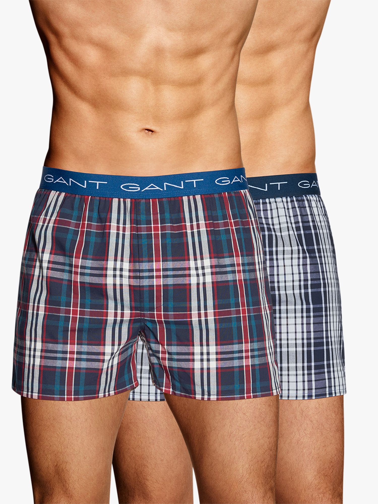 GANT Woven Cotton Check Boxers, Pack of 2, Blue/Navy