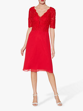 Gina Bacconi Fantasia Lace Bodice Dress, Red
