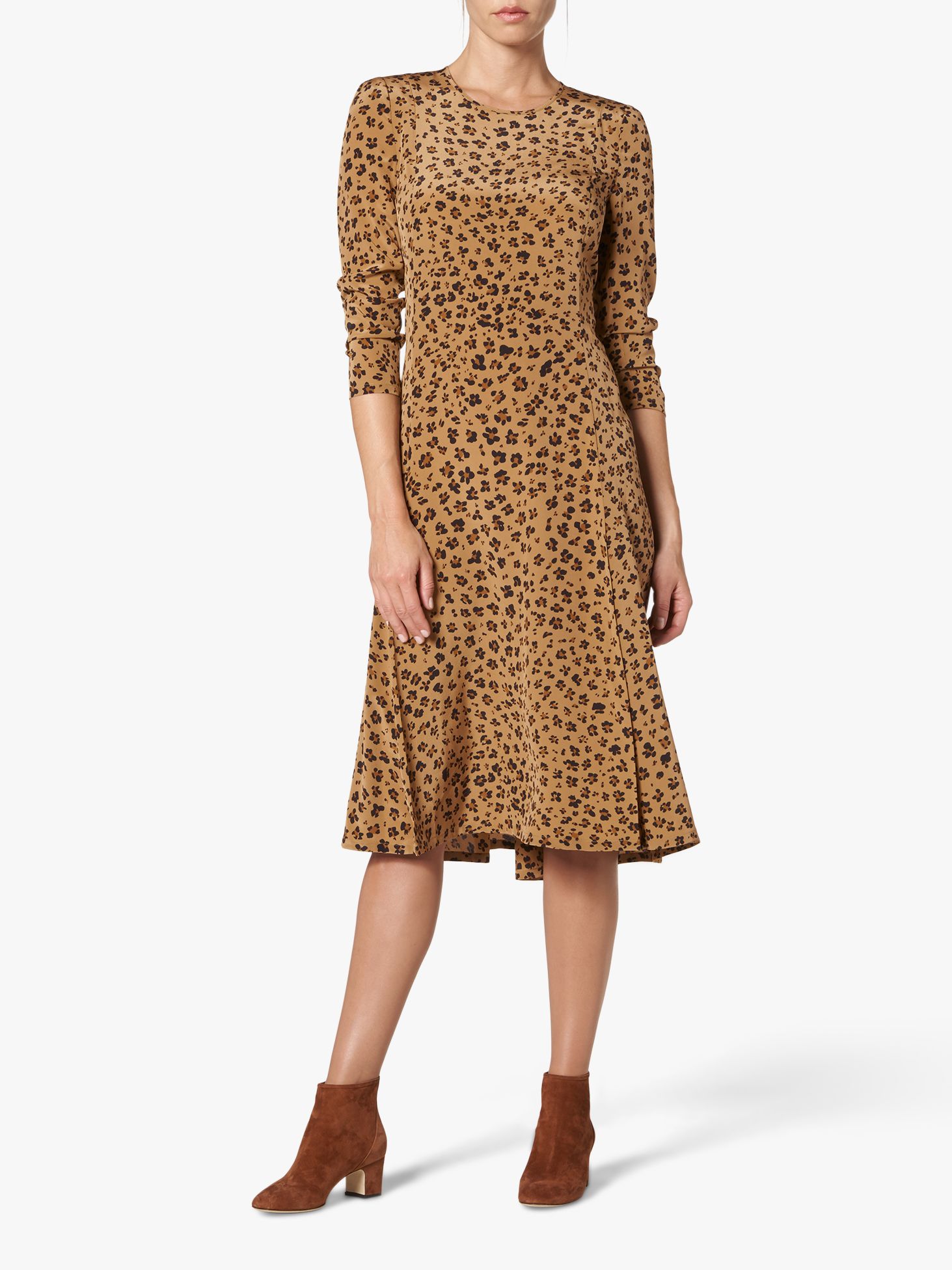 L K Bennett Leanie Animal Print Silk Midi Dress Pri Animal Brown