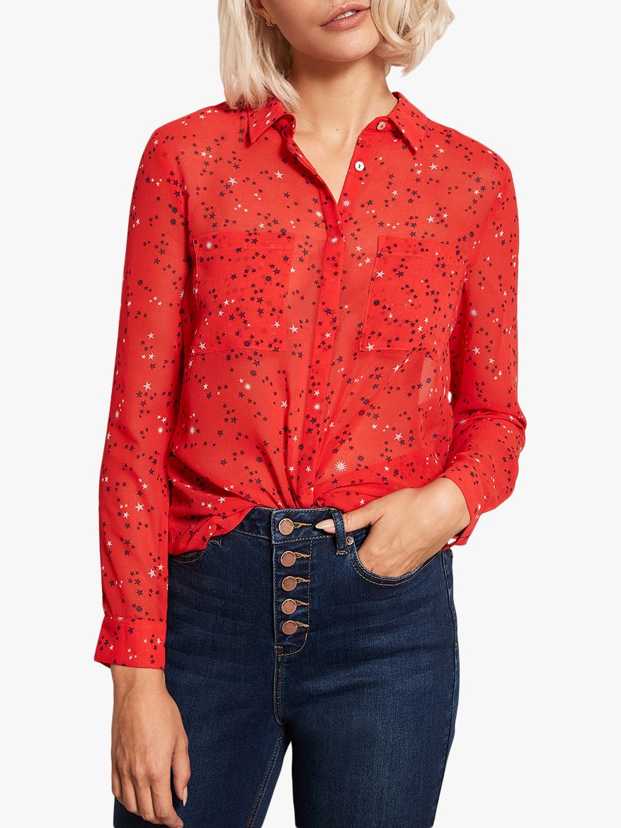 Mint Velvet Sarah Star Blouse, Red at John Lewis & Partners