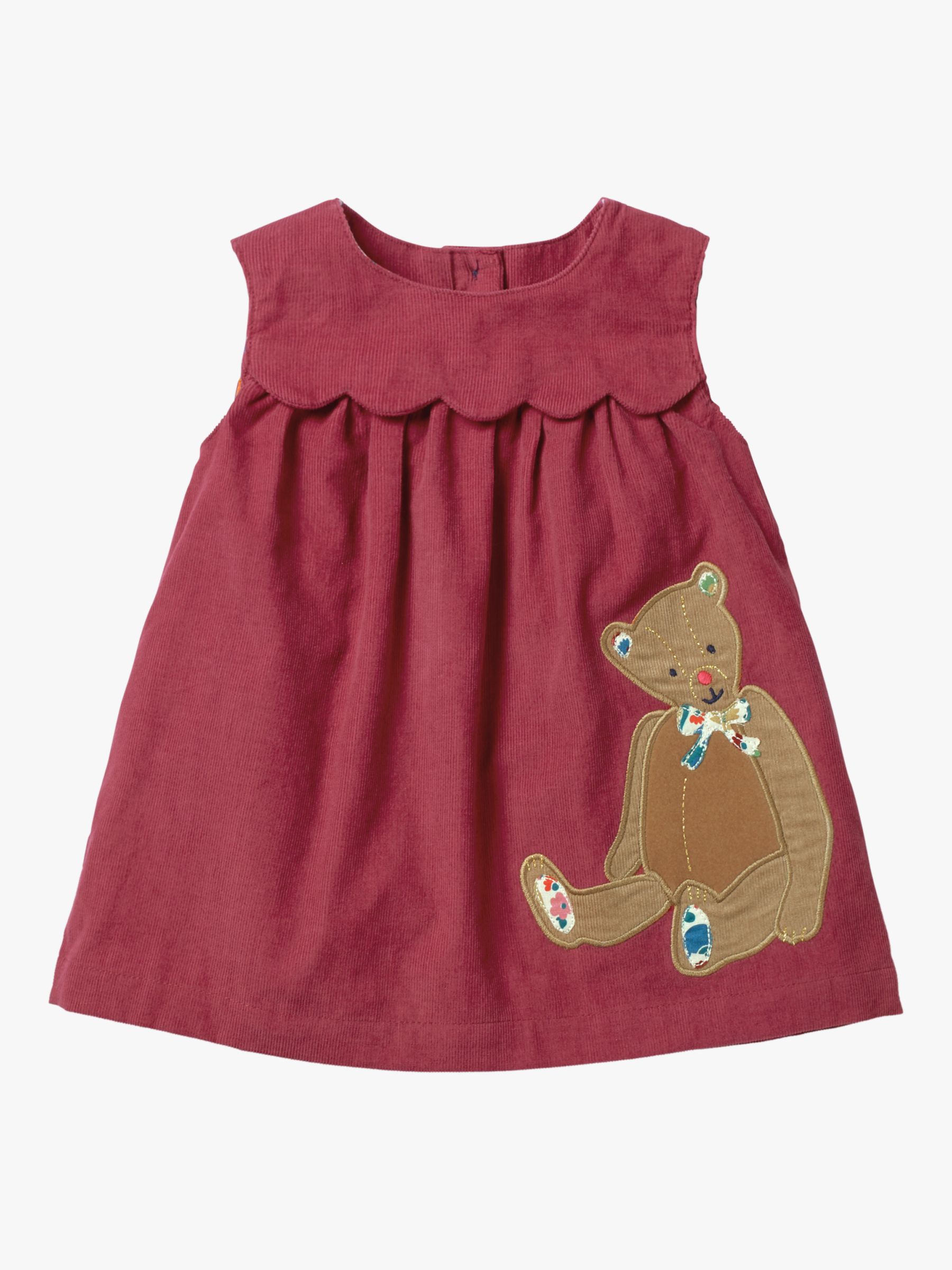 Mini Boden Baby Teddy Bear Friend Appliqué Dress, Bramble Red