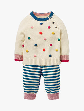 Mini Boden Baby Knitted Jumper and Legging Set, Ecru/Multi