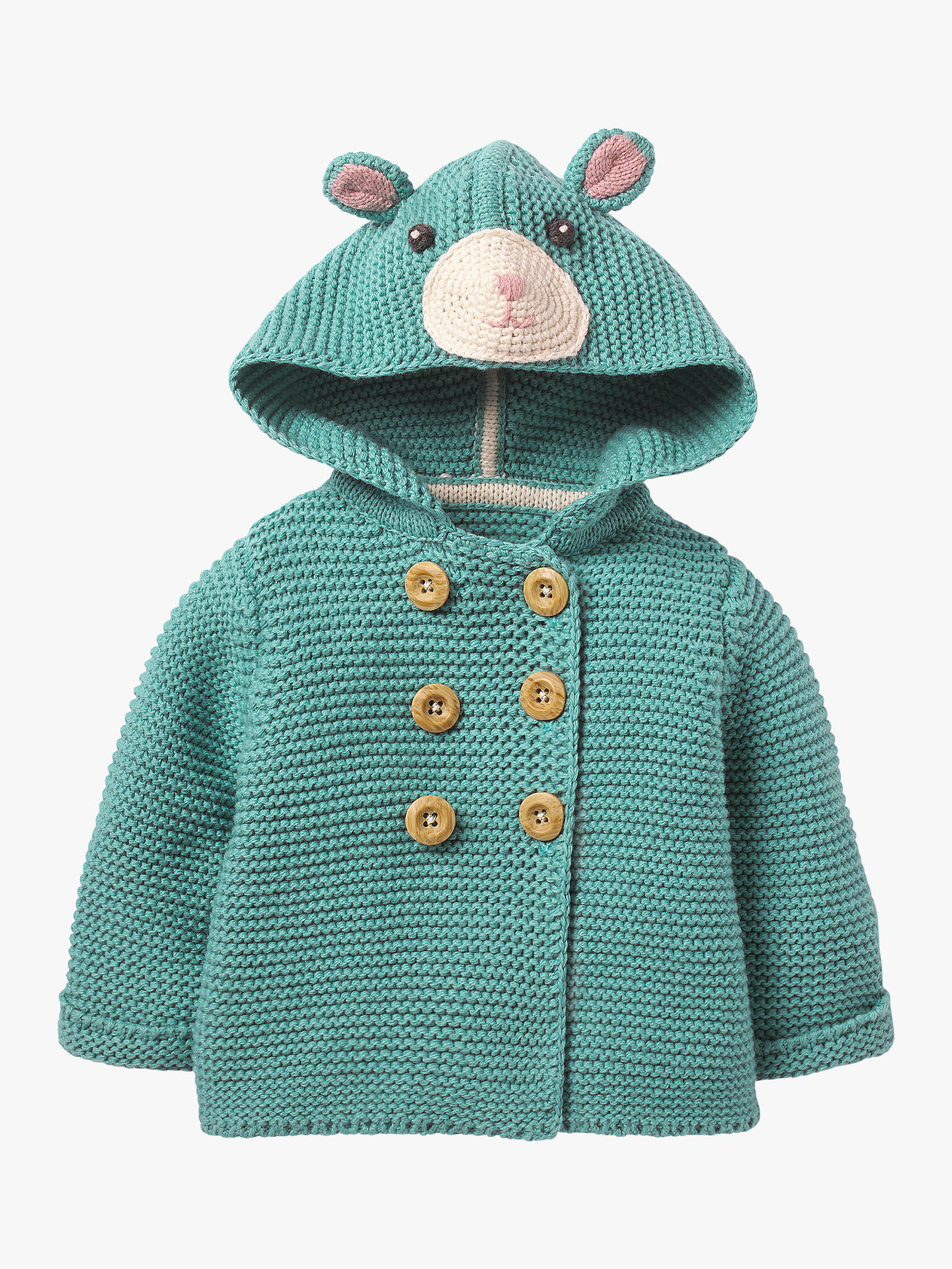 Mini Boden Baby Fun Knitted Jacket, Aquamarine Green at John Lewis ...