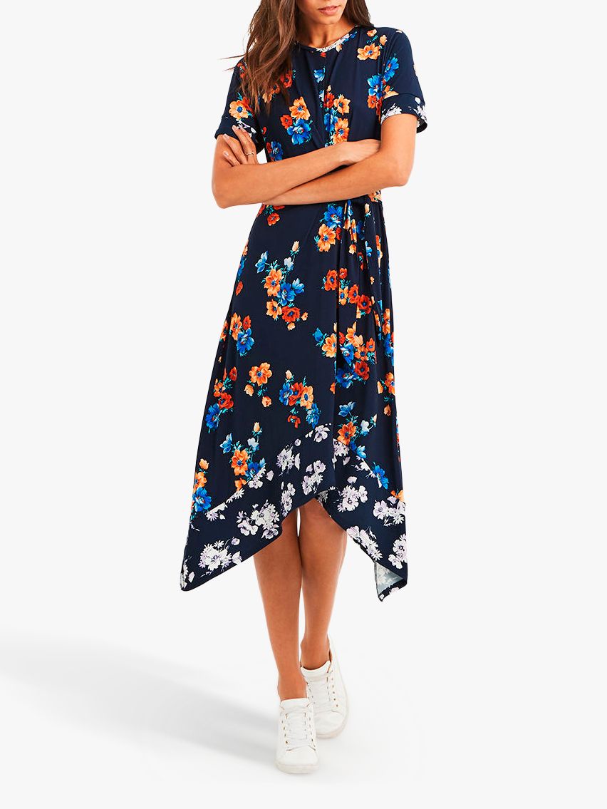 Oasis Patchwork Floral Print Dress, Blue/Multi