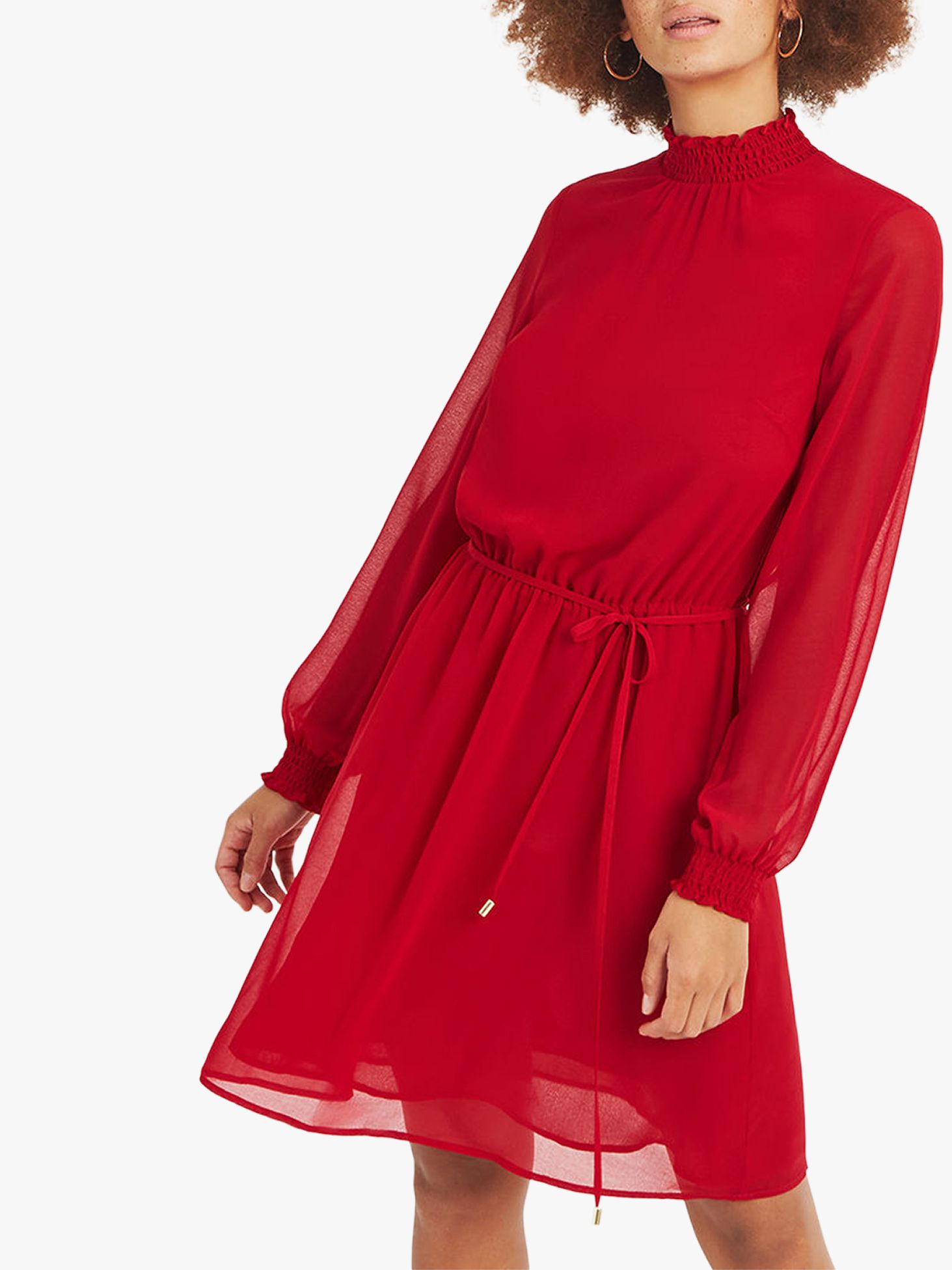 Oasis High-Neck Chiffon Dress, Scarlet