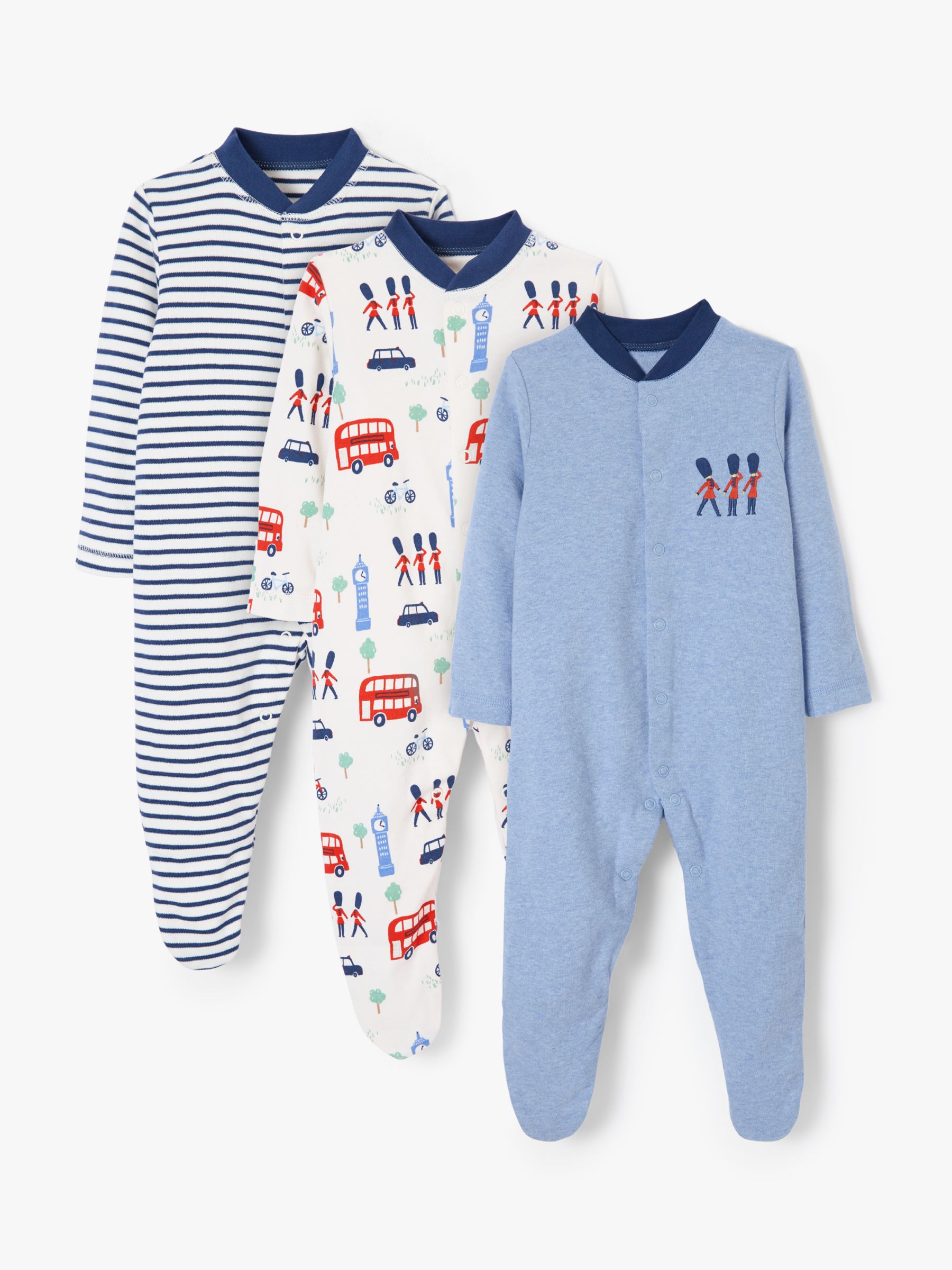 John Lewis & Partners Baby London Theme Sleepsuit, Pack of 3, Multi