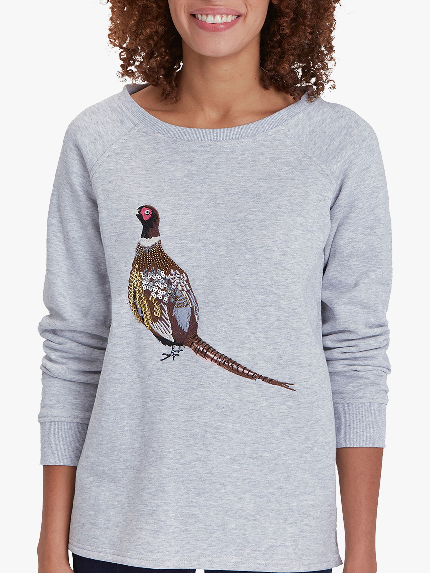 Joules Crew Neck Pheasant Embellished Sweatshirt, Grey