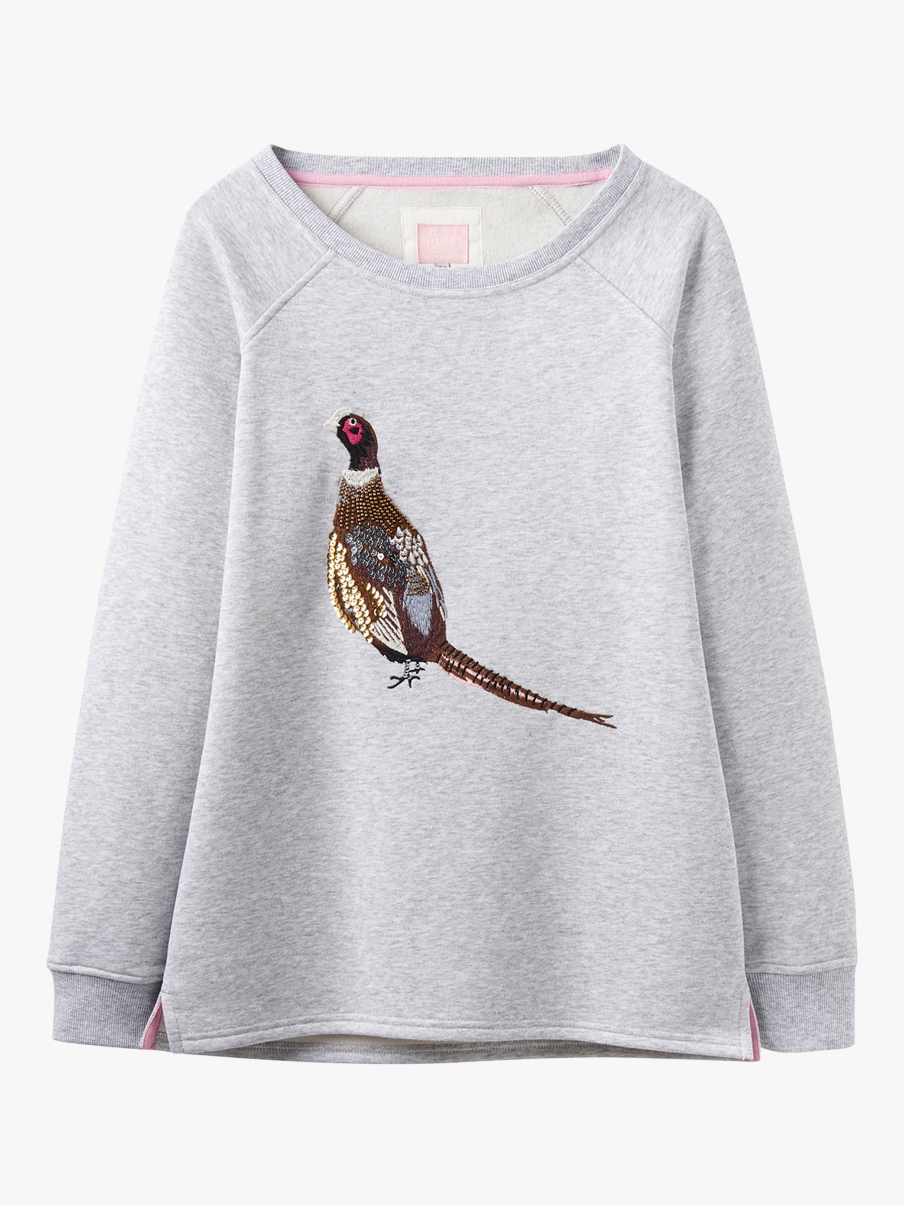 Joules Crew Neck Pheasant Embellished Sweatshirt, Grey at John Lewis ...