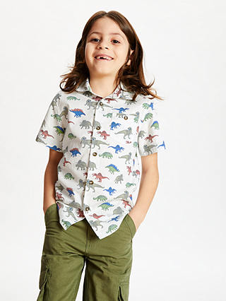 John Lewis & Partners Boys' Dinosaur Shirt, White/Multi