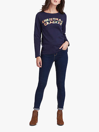 Joules Christmas Cracker Harbour Jersey Top, Navy Christmas