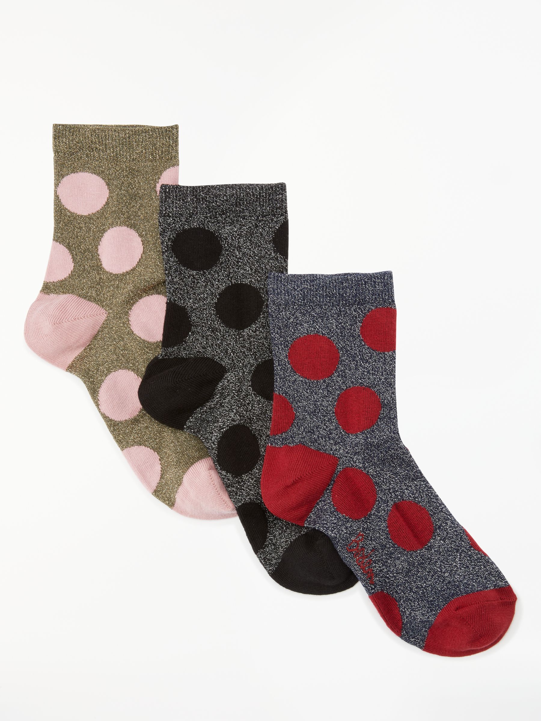 Boden Metallic Sparkle Dot Ankle Socks, Pack of 3, Multi