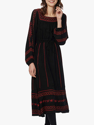 Brora Embroidered Folk Maxi Dress, Black/Clay