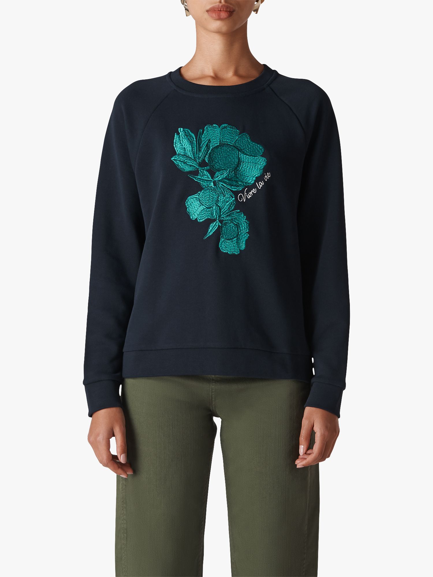 Whistles Floral Embroidered Jumper, Navy