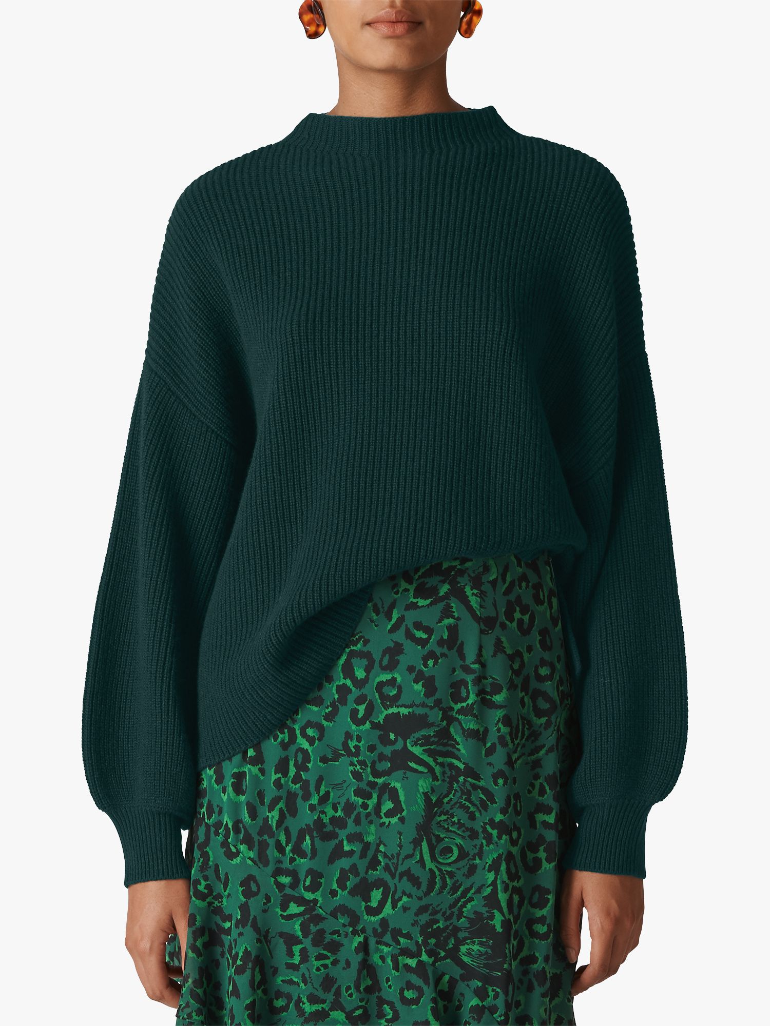 Whistles Full Sleeve Ribbed Oversize Jumper, Dark Green at John Lewis ...