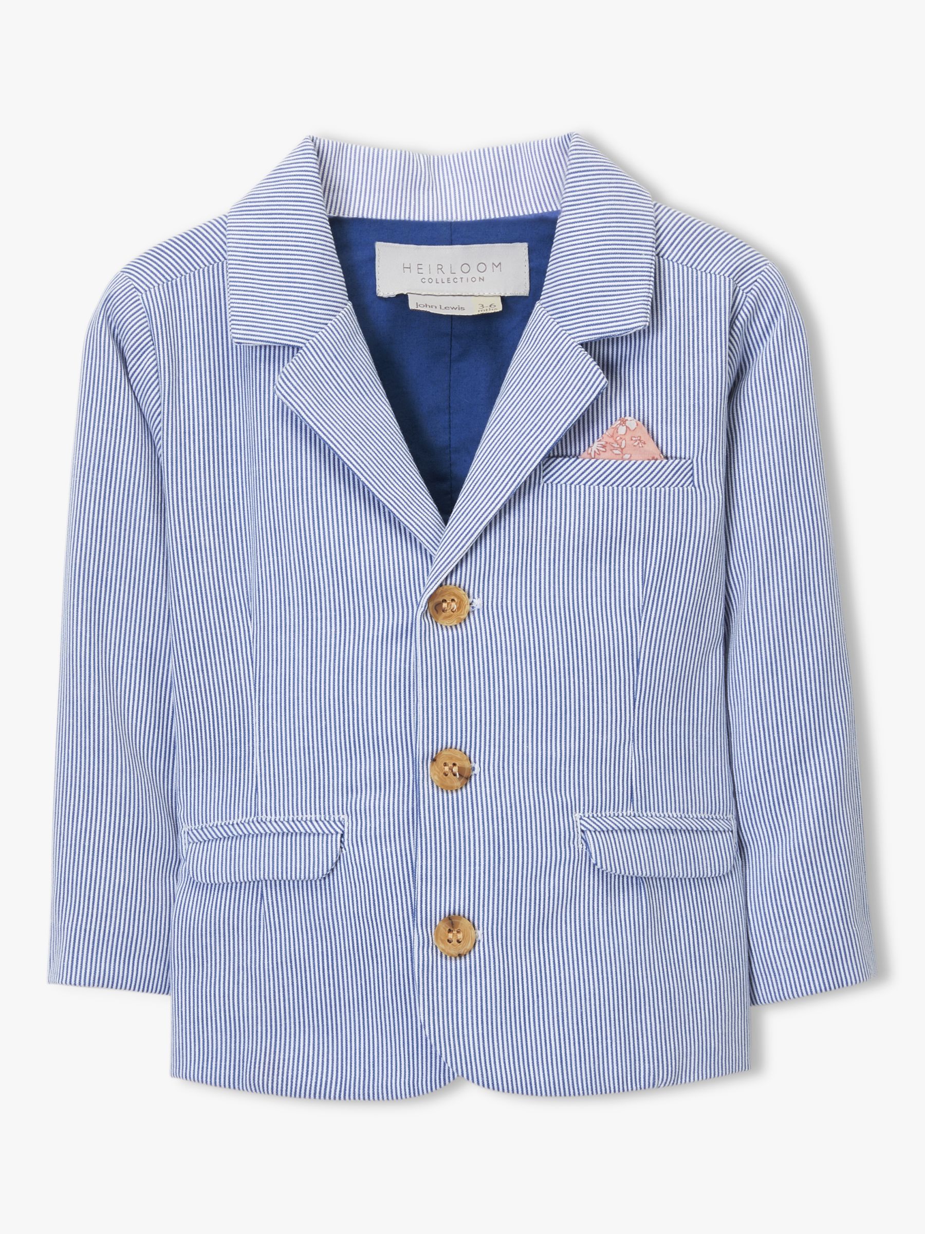John Lewis & Partners Heirloom Collection Baby Textured Stripe Blazer, Blue