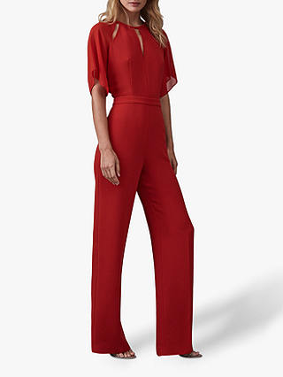 Reiss Scarlet Chiffon Cut Out Jumpsuit, Red