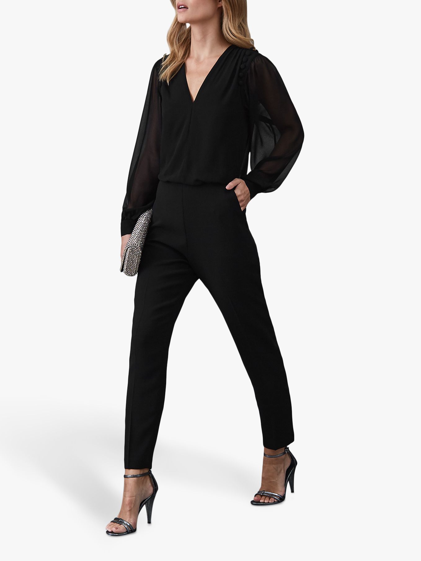 reiss black velvet jumpsuit