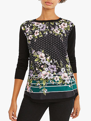 Oasis Maddison Floral Print Jumper, Black/Multi