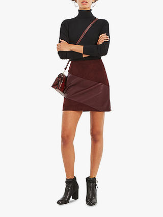Oasis Faux Leather Patch Skirt, Burgundy