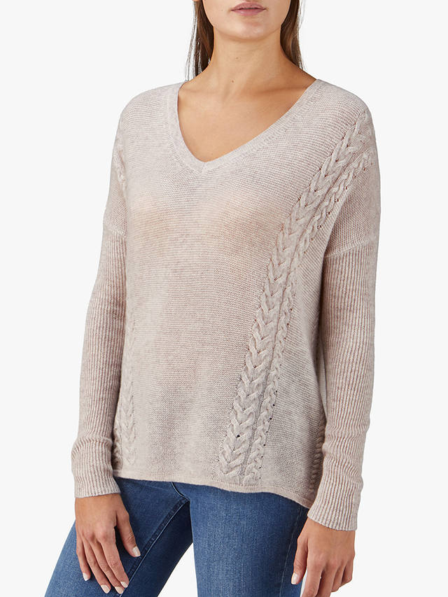 Pure Collection V-Neck Cashmere Jumper, Oatmeal at John Lewis & Partners