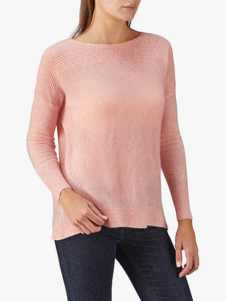 Pure Collection Rib Detail Cashmere Jumper, Light Pink