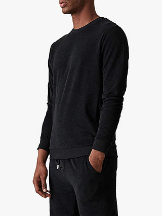 Reiss Fred Long Sleeve Towelling Crew Top, Navy
