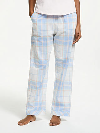 John Lewis & Partners Nessa Check Cotton Pyjama Bottoms, Blue/Ivory