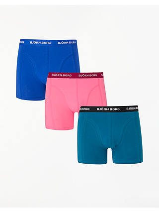 Björn Borg Solid Sammy Trunks, Pack of 3, Blue/Pink/Turquoise
