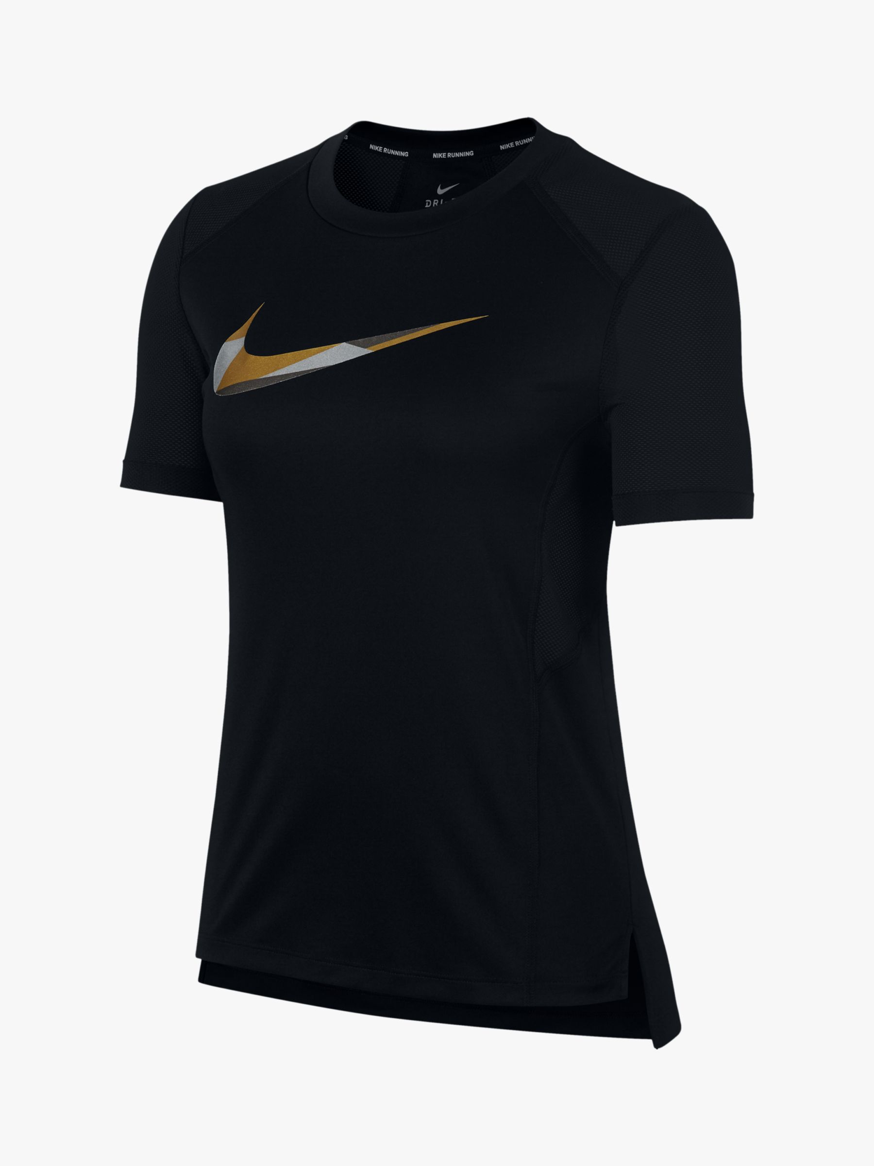 Nike Miler Metallic Swoosh Short Sleeve Running Top, Black