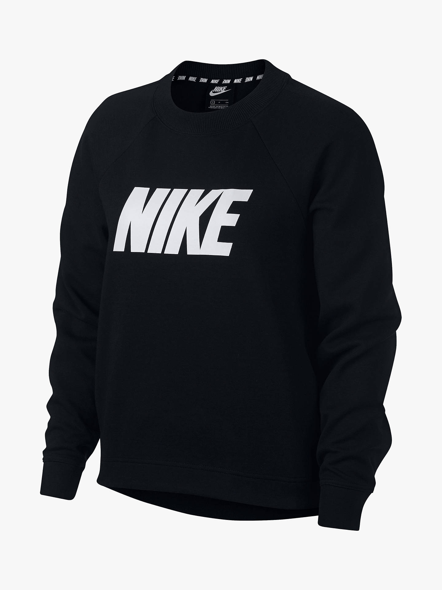 Nike Long Sleeve Logo Sweatshirt, Black/White at John Lewis & Partners
