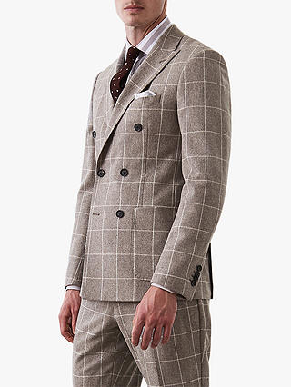 Reiss Bodium Double Breasted Wool Slim Fit Suit Jacket, Natural