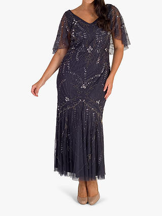 Chesca Cape Trim Beaded Mesh Dress