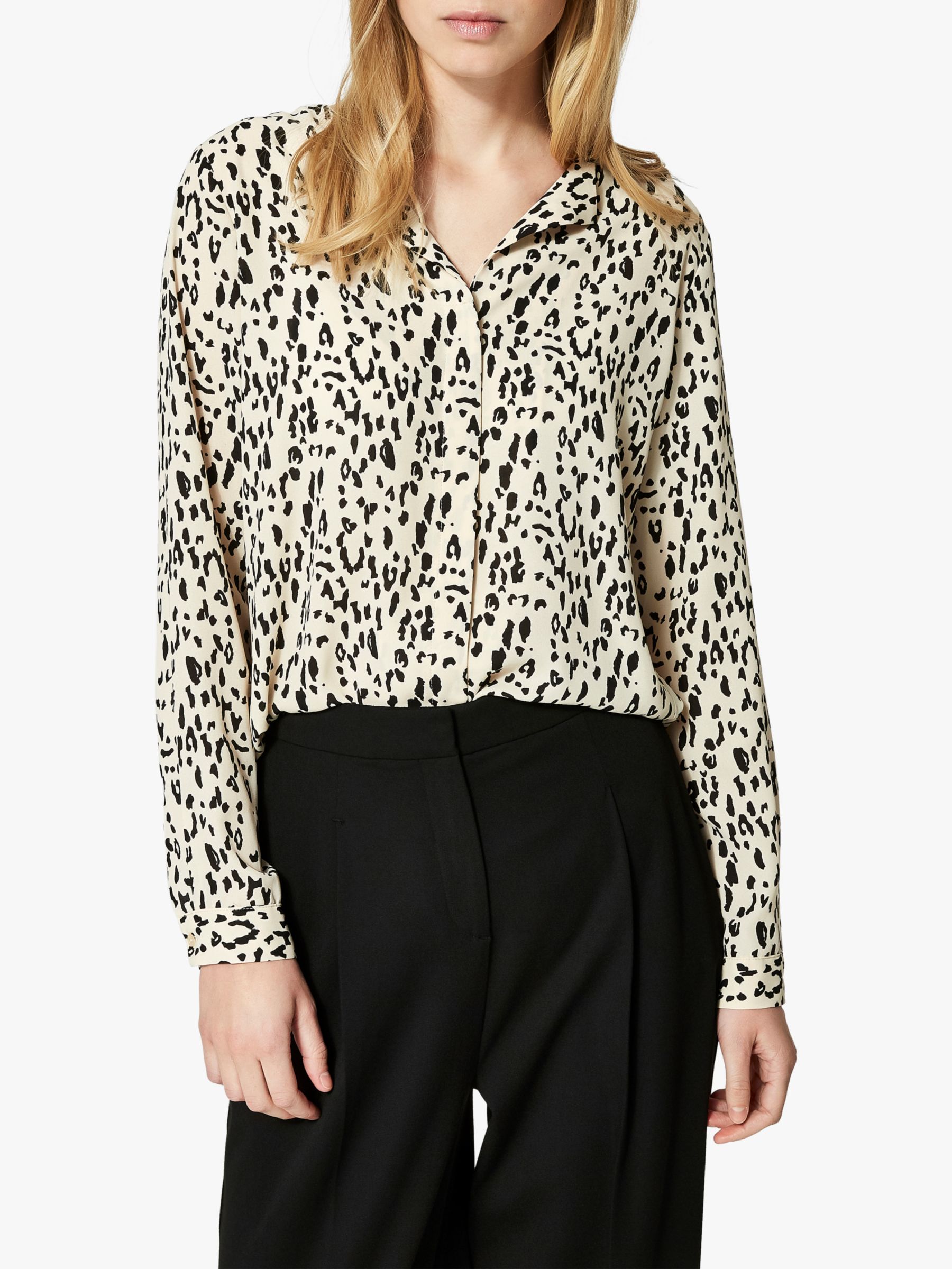 Selected Femme Dynella Leopard Print Shirt, Black/Multi
