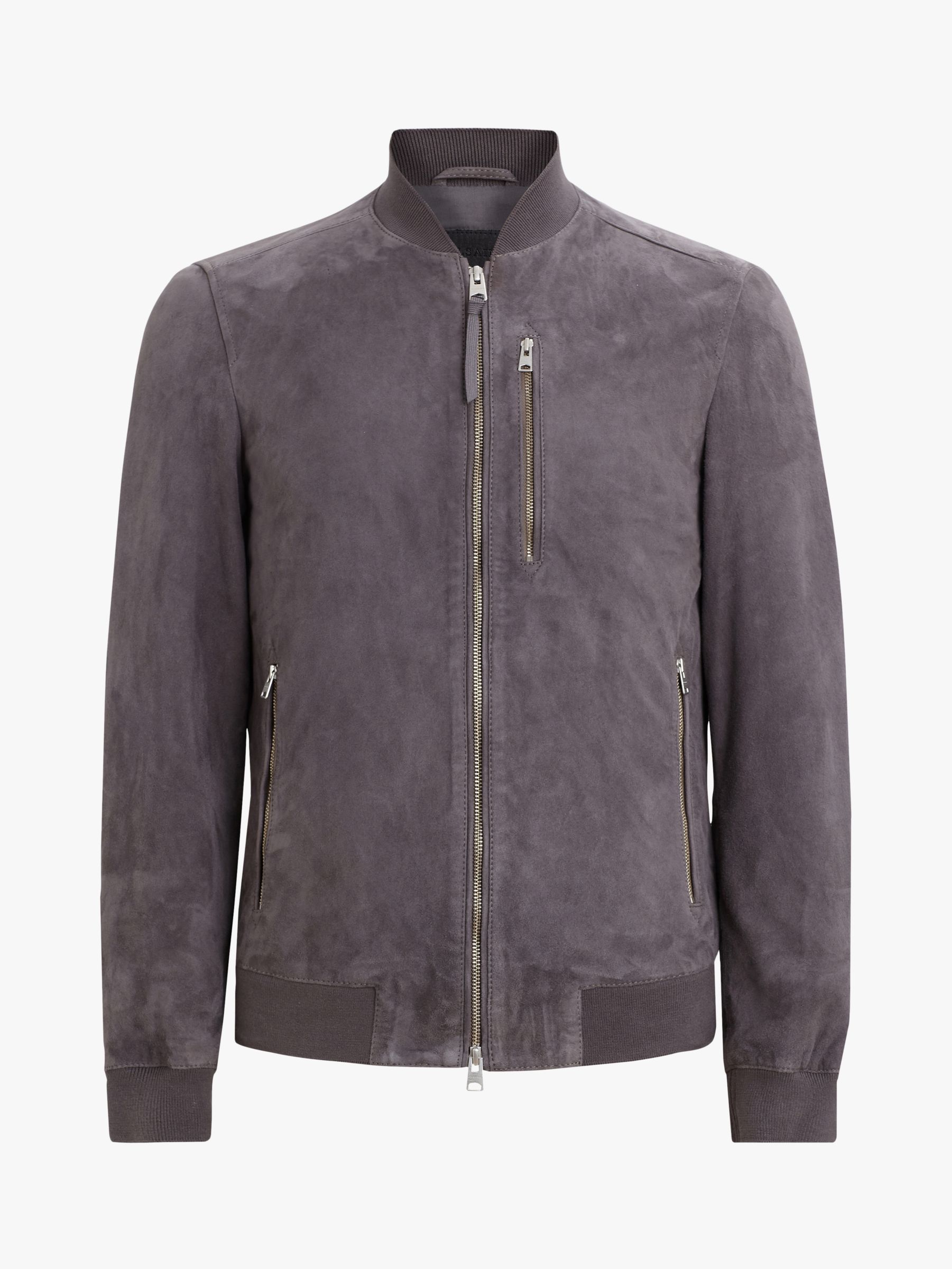 AllSaints Kemble Suede Slim Fit Bomber Jacket, Atlantic Grey