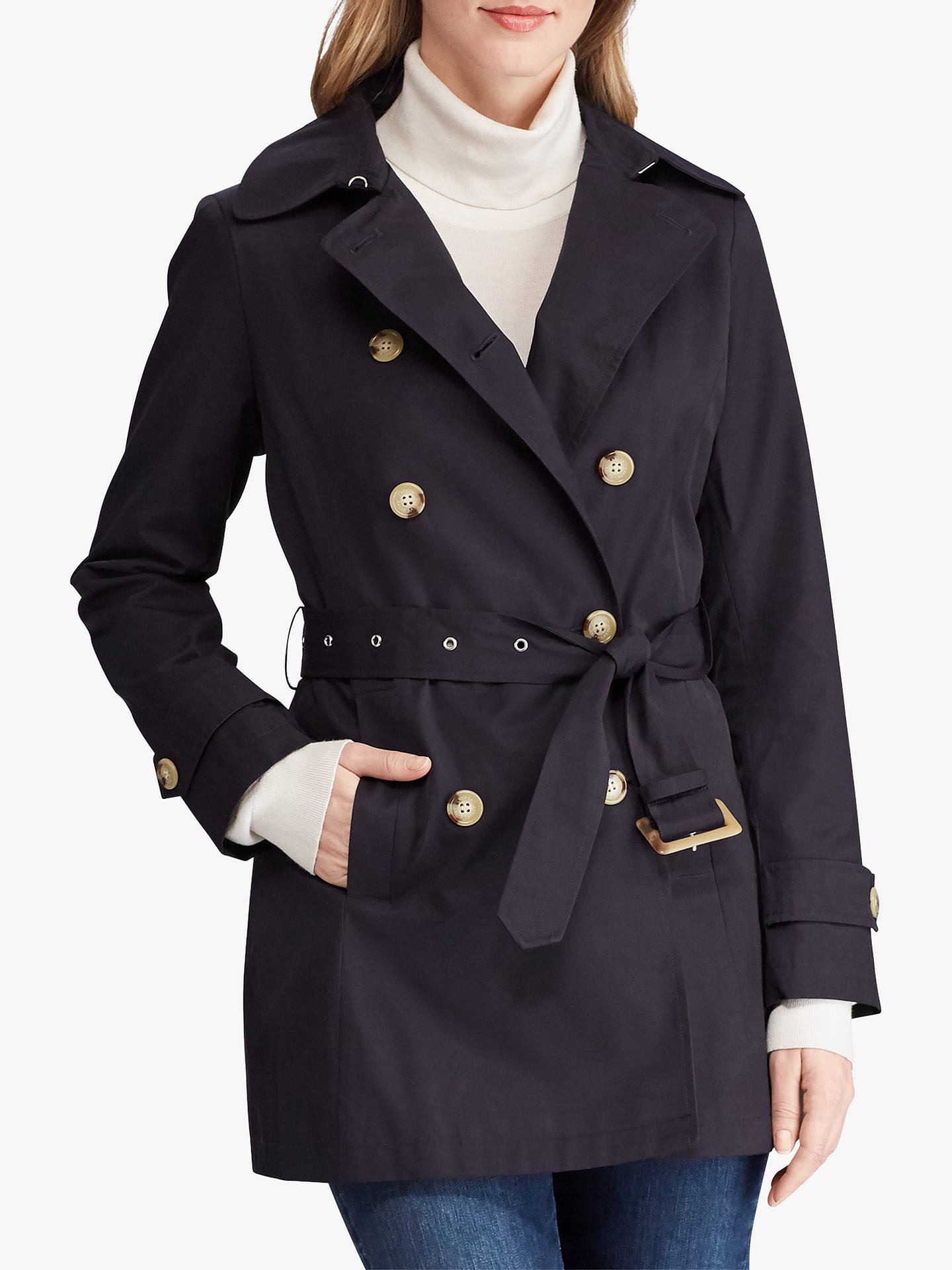Lauren Ralph Lauren Belted Trench Coat, Navy at John Lewis & Partners