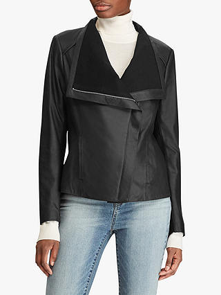 Lauren Ralph Lauren Drape Leather Jacket, Black