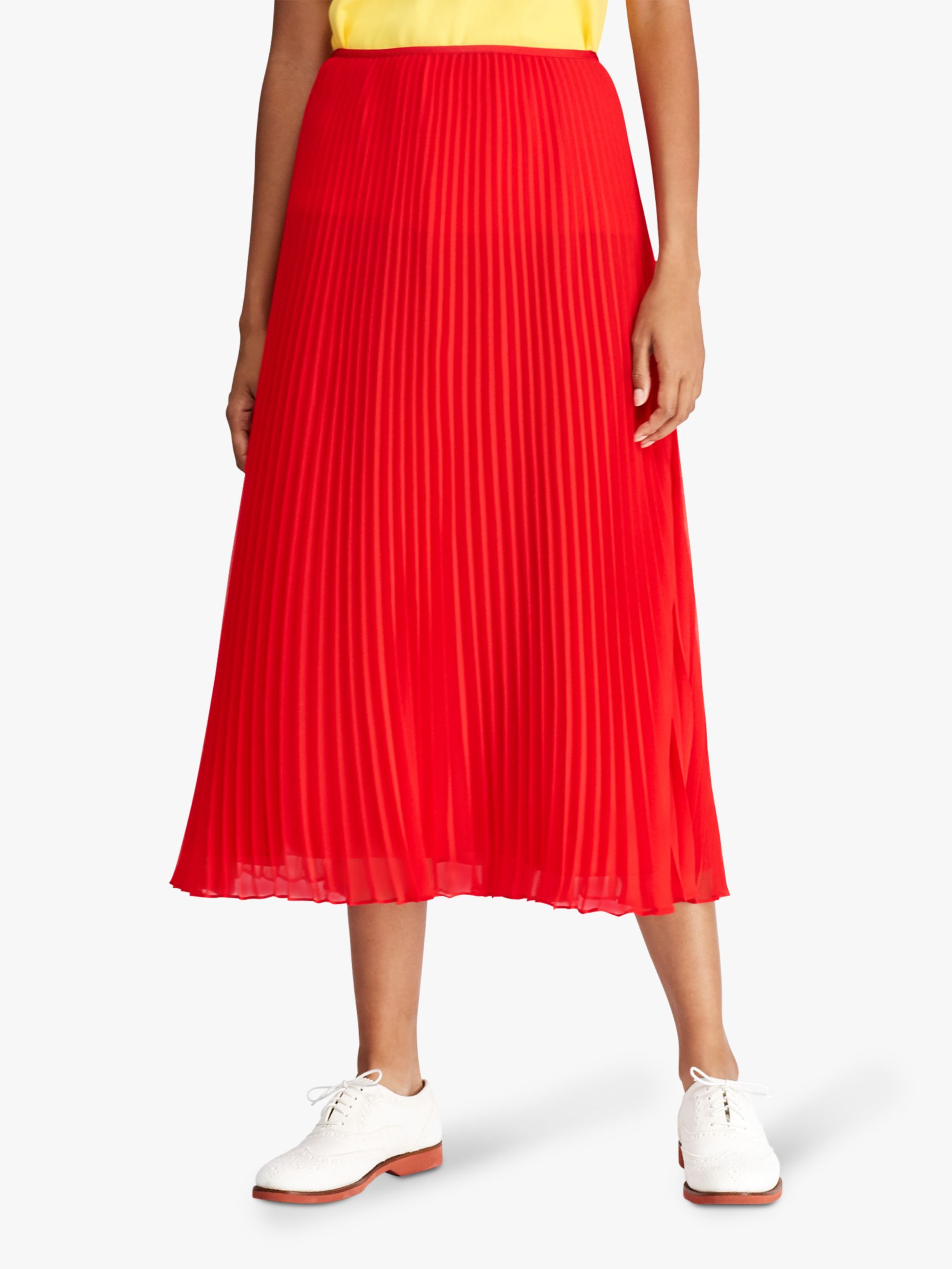 Polo Ralph Lauren Pleated Midi Skirt | Pandora Red at John Lewis & Partners