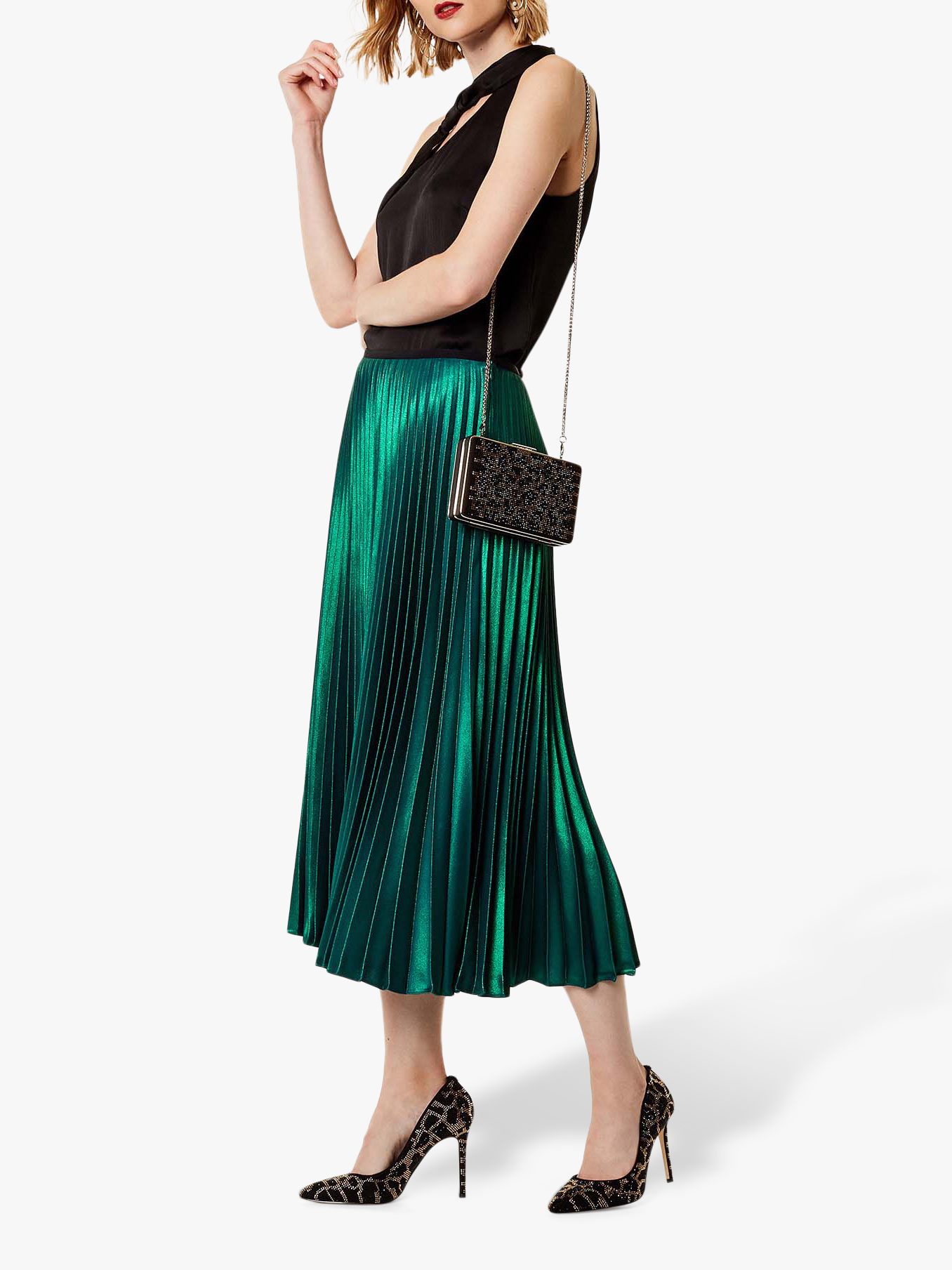 karen millen metallic pleated skirt