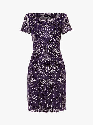 Phase Eight Talia Embroidered Dress, Grape