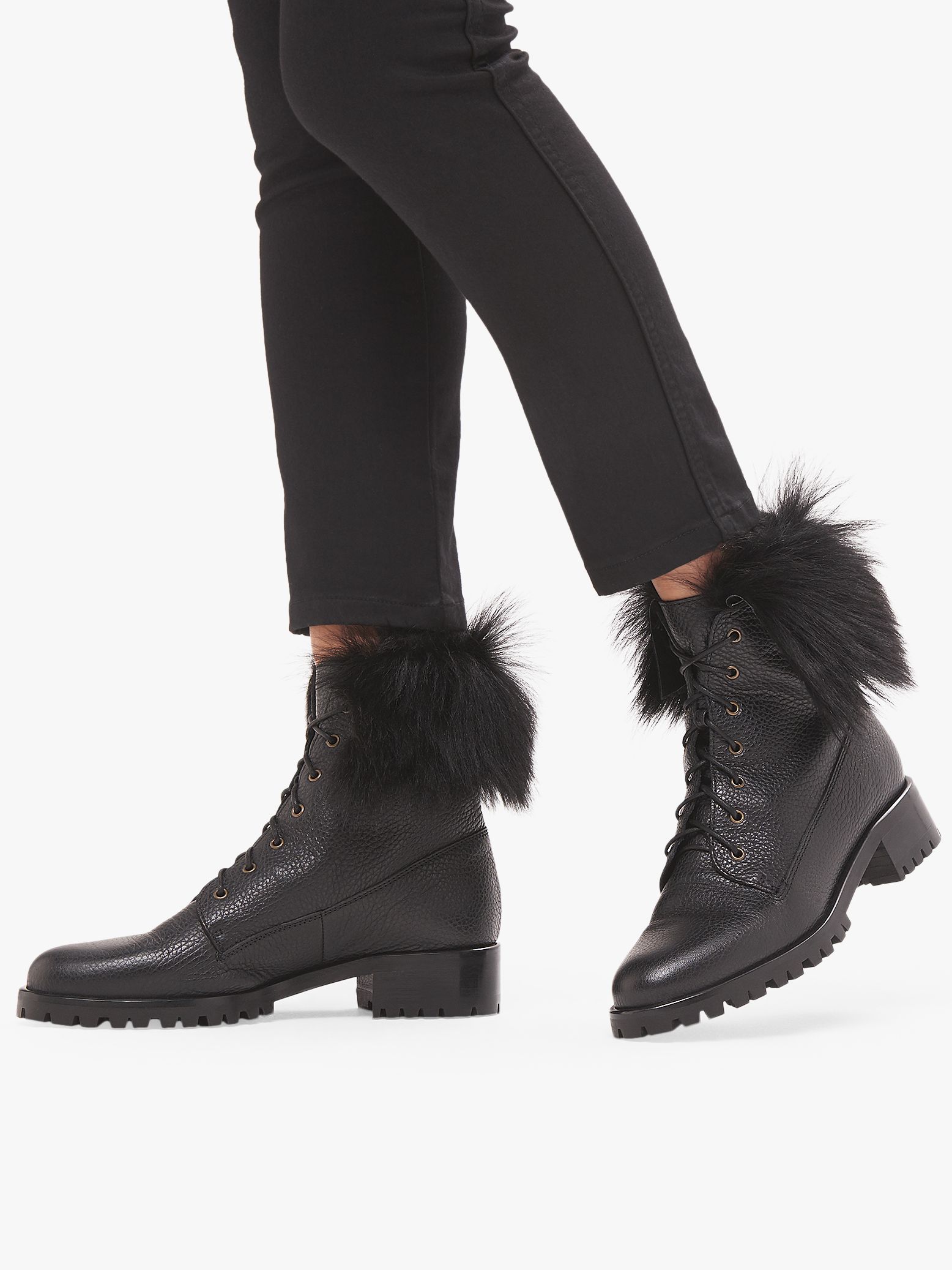 black lace up fur boots