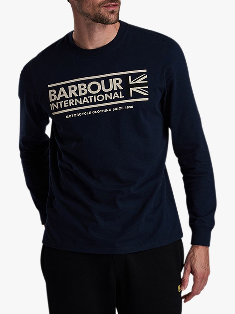 Barbour International Long Sleeve Logo T-Shirt, Navy at John Lewis ...