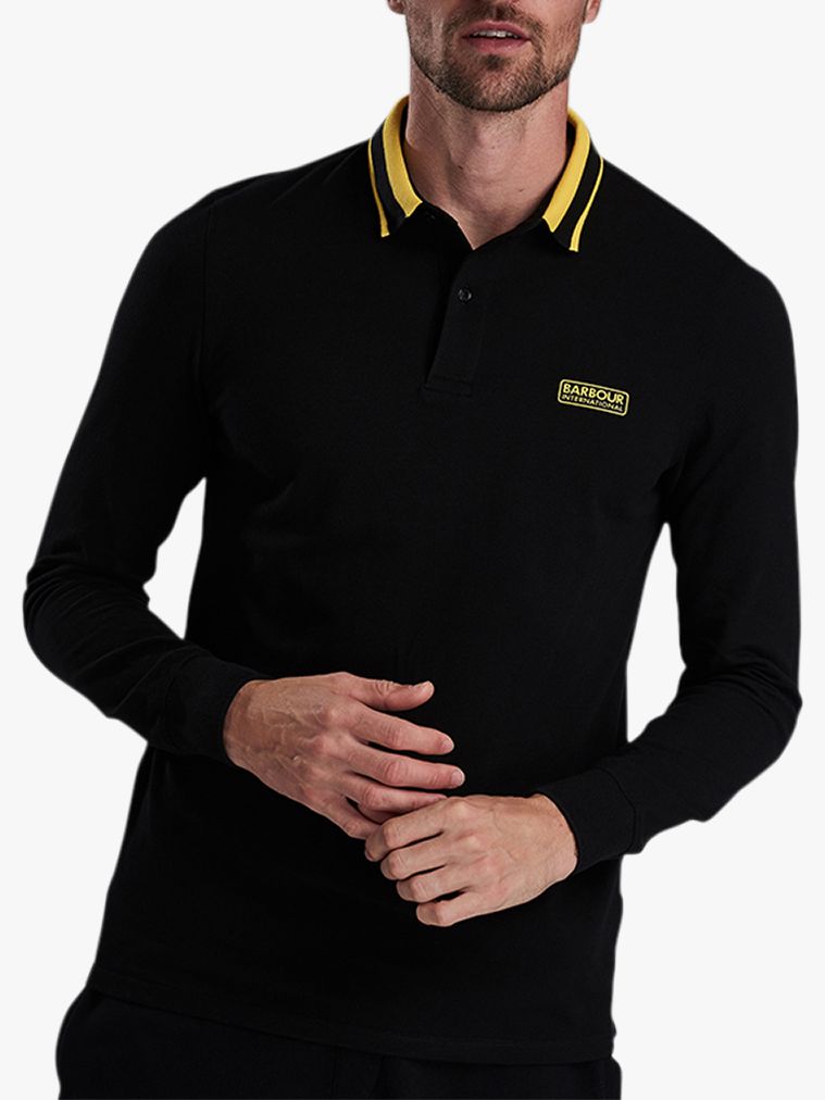 Barbour International Spark Long Sleeve Tipped Collar Polo Shirt, Black