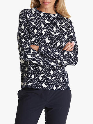Betty & Co Geometric 3D Knitted Jumper, Dark Blue/White